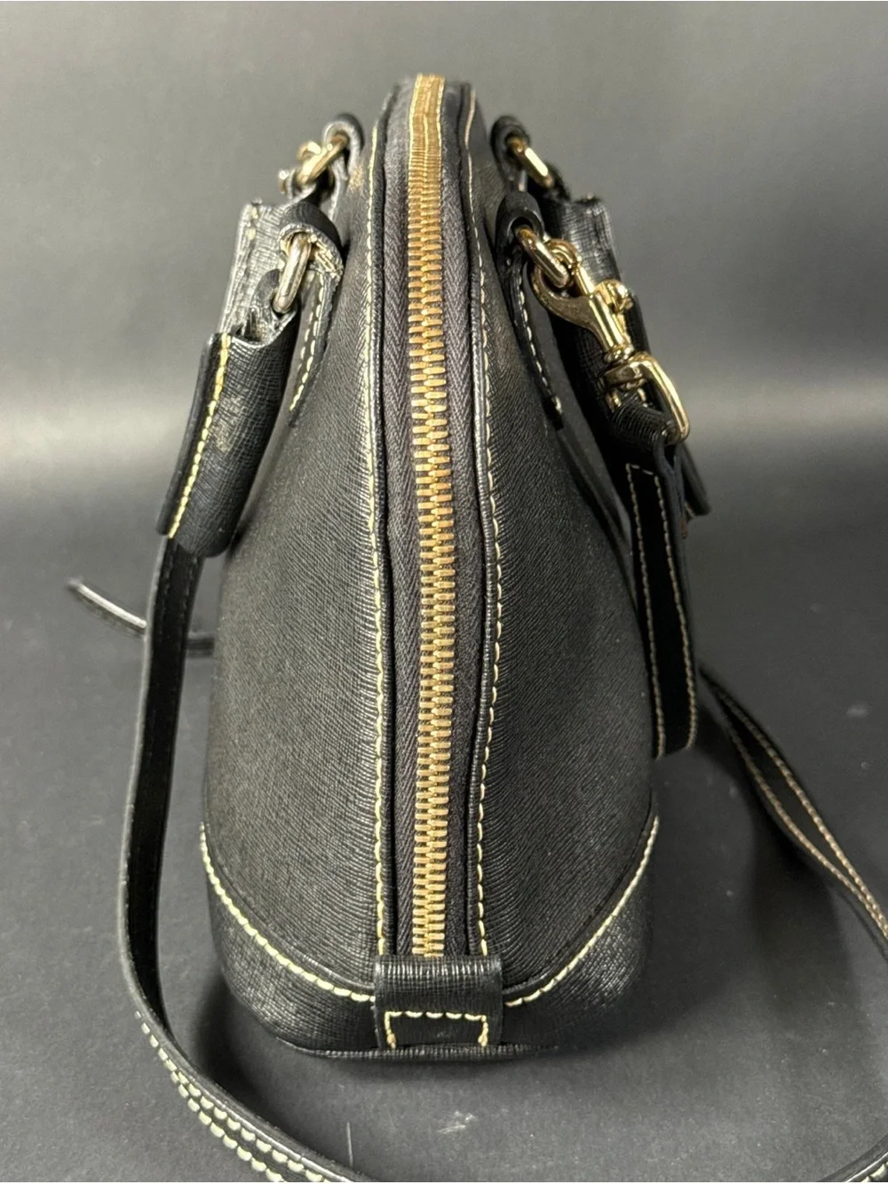 Dooney & Bourke Saffiano Leather Black Handbag with Gold Plaque